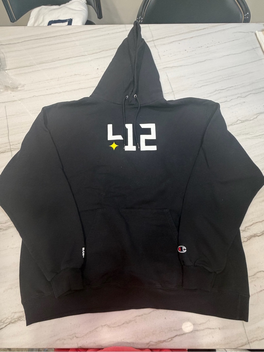 Men's Black Hooded Pullover with L12 Chest Graphic